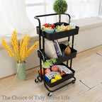 3 Tier Utility Rolling Cart Multifunction Organizer Shelf Storage Cart with Handle and Lockable Wheels for Home Kitchen Bathroom Laundry Room Office Store etc. (Black)