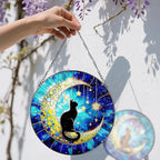 8 Inch Stained Glass Suncatcher Ornament, DOUHASU Black Cat Sun Catchers Indoor Window, Stained Glass Window Hanging, Indoor Decor, Home Decor Gift, Gifts for Cat Lovers, Pet Lover Gift