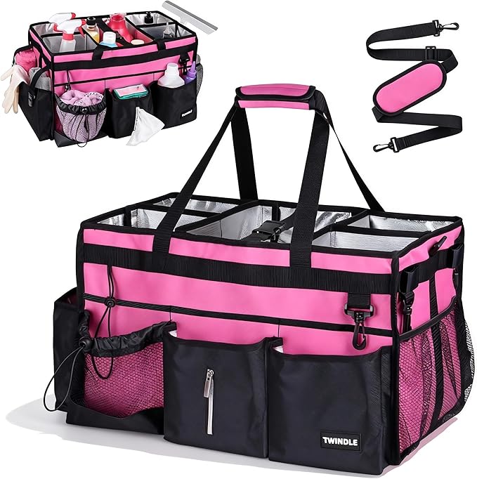 Extra-Large Cleaning Caddy With Detachable Divider,Cleaning Caddy For Cleaning Supplies Large Cleaning Supply Caddy With Adjustable Shoulder Strap & Waist Belt For Cleaners