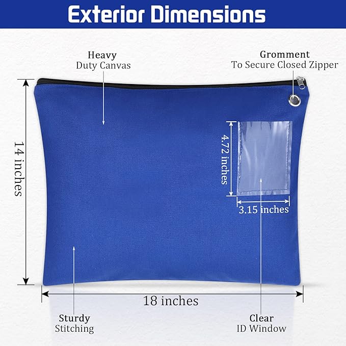 4 Pcs Interoffice Mailer Canvas Transit Sack Zipper Bag 18" x 14" Large Zipper Pouch with Grommet Interoffice Mail Bag (Blue)