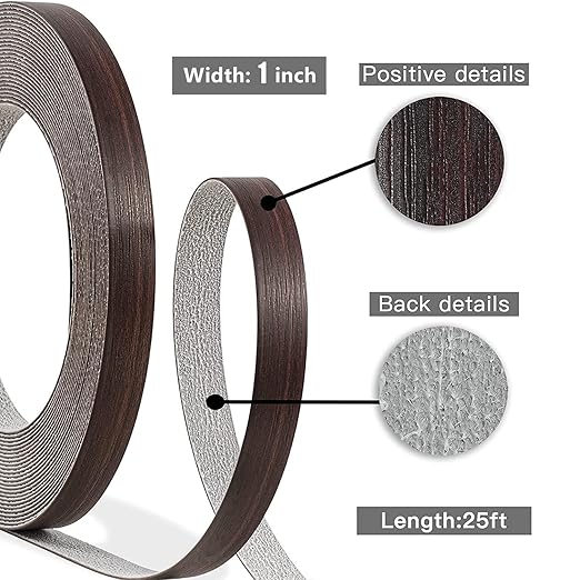 GSCIT Club Walnut Edge Banding, 1 inch x 25ft roll of Veneer Edge Banding - Pre-glued Flexible, Wood PVC Tape for Cabinet Repair & Furniture Restoration
