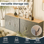 SUNLEI Kitchen Buffet Sideboard Cabinet, Wooden Storage Cabinet with 3 Doors & 2 Drawers, Modern Farmhouse Coffee Bar Cabinet with Storage for Living Room, Adjustable Shelf, Grey