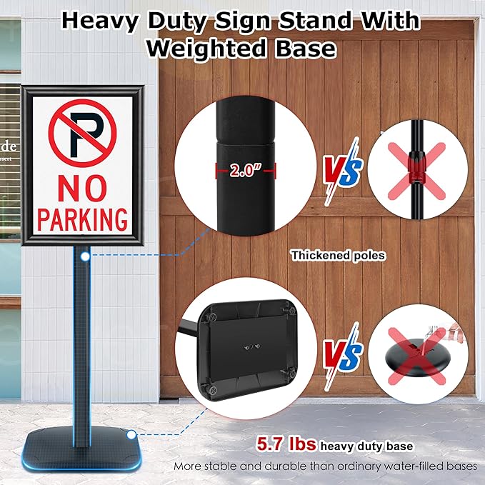Heavy Duty Sign Holder Stand 11x17 Inch - Pedestal Floor Standing Sign Holder with Weighted Base - Vertical & Horizontal Poster/Menu Stand for Indoor/Outdoor Business Store Advertising, Black