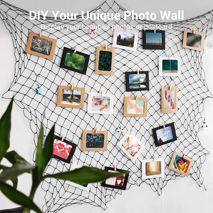 2 Pack Fish Net Decorations, 80x40 Inch Black Fishing Net Decor for Pirate Under The Sea Beach Theme Party, 3mm Thick Natural Cotton Versatile Nautical Netting for Wall Table Ceiling Halloween Decor