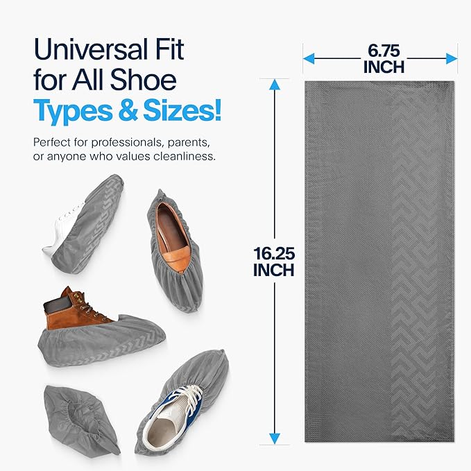 Premium Boot & Shoe Covers Disposable Booties - 50 Pack - Durable, Non-Slip, Non-Toxic, Water Resistant, Recyclable Protectors for Indoor & Outdoor - Large Size Fits Most Shoes