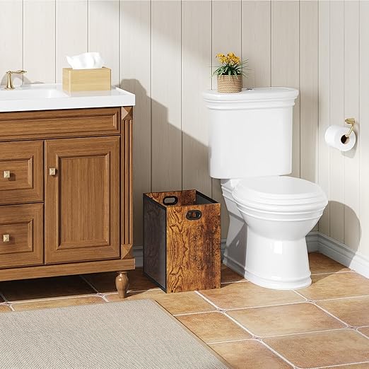 Retro Office Trash Can, Iron and Wood Combination Bedroom Garbage Can, Rectangular Design Wastebasket with Handle, Industrial Style Trash Can for Home Office, 4.5 Gallon (Patent Pending)