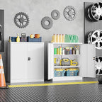 Metal Storage Cabinet，Garage Storage Cabinet with 2 Lockable Doors and 2 Adjustable Shelves, 36'' Steel Tool Cabinet for Garage, Office, Home, School(White)