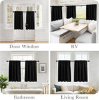 PONY DANCE Short Blackout Kitchen Curtains 36 inch Length, Half Window Cafe Panles, Black Out RV Bunk Drapes, Thermal Insulated Small Curtains for Basement&Camper, W42 x L36 inches, Black, 2 Panels