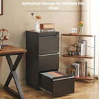Metal File Cabinet with Lock, Vertical 3 Drawer File Cabinets for Home Office, Heavy Duty Office Storage Cabinet for A4/Letter/Legal Size, Assembly Required(Black)