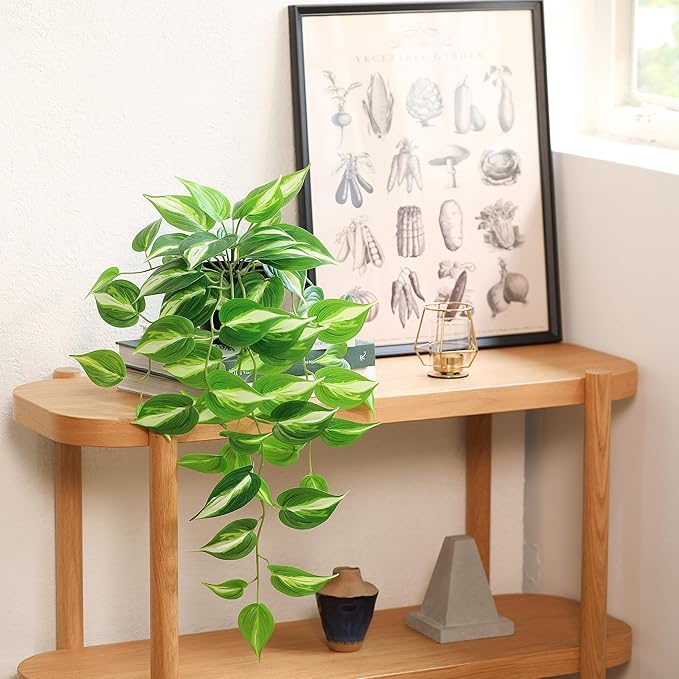 Artificial Devil's Ivy Golden Pothos Fake Plant,Hanging Potted Plants for Wall Home Patio Indoor Outdoor Decor(H 26in)