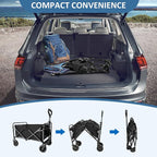Collapsible Utility Cart Folding Wagon, 220 lbs Capacity Lightweight Rolling Cart with Quiet Wheels, Quick-Fold Design for Camping, Shopping, Ourdoor Use, Black