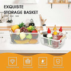 Maxcheck 6 Pack 3 Size Metal Wire Baskets Wooden Handles Steel Mesh Storage Bins Organizer Containers Gift for Home Cabinets Closet Kitchen Food Fruit Freezer Storage Rectangle (White)