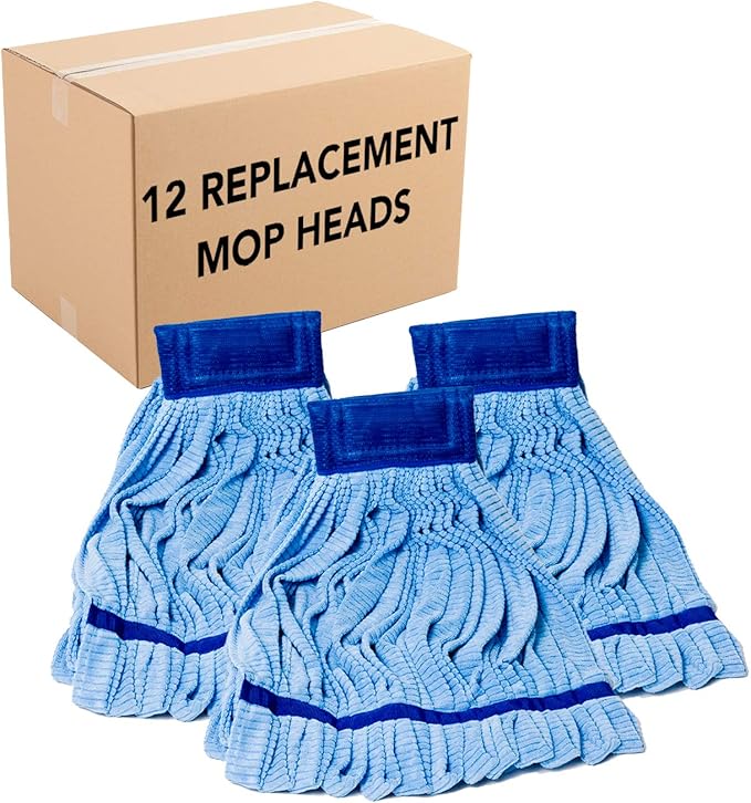 Arkwright Microfiber Tube Mop Head Replacement - (Bulk Case of 12) Heavy Duty, Lint Free, Super Absorbent & Bleach-Safe, Janitorial Essential for Commercial & Industrial Floor Cleaning, 14 oz, Blue