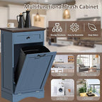 13 Gallons Tilt Out Trash Cabinet Freestanding Kitchen Trash Bin Cabinet Wood Garbage Recycling Cabinets with Hideaway Drawer Pet Proof Trash Can Holder for Kitchen Living Room, Blue