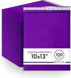 Purple 10x13 Inch Poly Bubble Mailers |Self Seal Padded Envelopes for Thick books | Air Cushioned Bubble Mailer | Usable Size 9.5x13 | Waterproof Lightweight Mailing Shipping Bags | 100 Pack Bulk