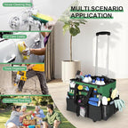 Large Rolling Cleaning Caddy Bag with Wheels, Cleaning Bag with Detachable Trolley, Cleaning Bags on Wheels for Housekeepers, Cleaning Cart Supplies Organizer for Home, Car, Picnic (Green)