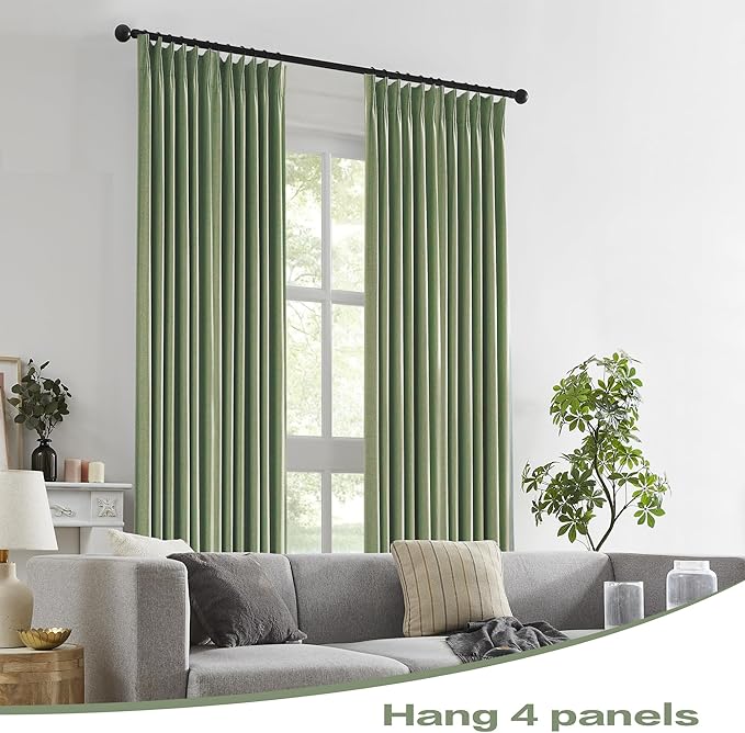 DUALIFE Sage Green Pinch Pleated Blackout Curtains 40 x 84 Inches Long, Back Tab Drapes for Living Room Bedroom Thermal Insulated Full Blackout Draperies with Hooks