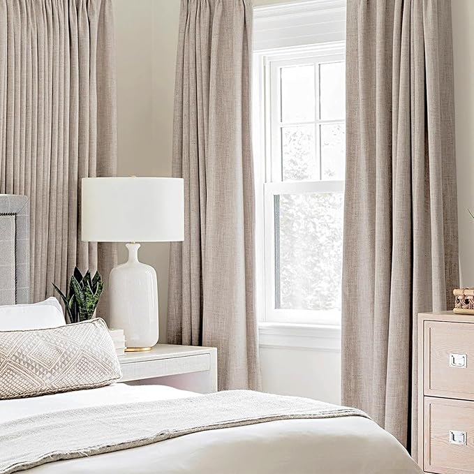 MIULEE Linen Texture Curtains for Bedroom Solid 100% Blackout Thermal Insulated Khaki Curtains Grommet Room Darkening Drapes Luxury Decor for Living Room Nursery 52x96 Inch (2 Panels)