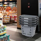 4 PCS 50 L/ 13 Gal Shopping Carts, Gray Plastic Rolling Shopping Baskets with Handles and Wheels, Portable Shopping Basket Set for Retail Store, 50 L