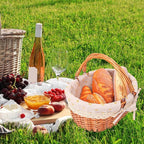 Wicker Picnic Basket with Double Folding Handles - 13.91 x 11.42 x 6.7 Inch Hand Woven Easter Basket, Natural Willow Picnic Basket with Handle, Woven Picnic Hamper for Outdoor Camping