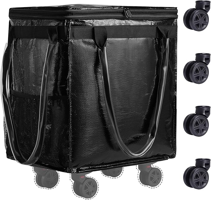 (Medium) Fanwoli Reusable Grocery Bag on Wheels with Upgraded Wrinkle-Resistant Fabric | Enhanced Stability Wheels & Extended Handle | Foldable Shopping Trolley for Laundry, Carries Up to 66 L