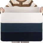 OIAHOMY 108L Large Cotton Rope Basket, Rectangle Woven Baskets for Storage, Nursery Blanket Storage Living Room, Toy Basket With Handle-25”x16”x16”-Gradient Blue