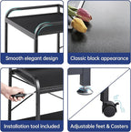 2 Tier Under Desk Printer Stand with Storage, 20 Inches Deep Large Printer Table with Height Adjustable Shelf, Rolling Printer Cart with Wheels for Home Office - Black