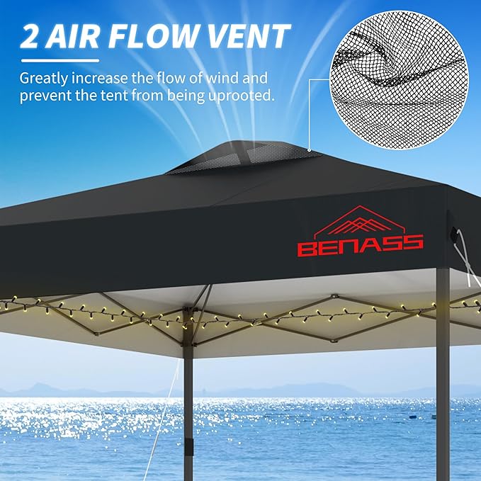 10x10 Pop Up Canopy with Sidewalls, Easy Up Canopy Tent, Heavy Duty Tents for Parties, One Person Set Up Event Tent, Black