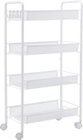 JANE EYRE Rolling Utility Storage Rack Cart on Wheels, Trolley Carft cart, Multi-Purpose Organizer Shelf (White, 4 Tier)…