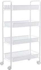 JANE EYRE Rolling Utility Storage Rack Cart on Wheels, Trolley Carft cart, Multi-Purpose Organizer Shelf (White, 4 Tier)…