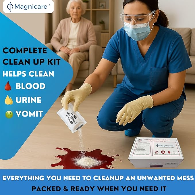 Bodily Fluid Clean Up Kit & Vomit Clean Up Pack - Be OSHA Compliant | Bloodborne Pathogen Pack |Comprehensive First Response Spill Kit| Ideal for Schools, Restaurants & Retirement Homes