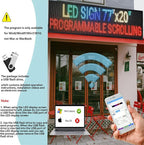 P10 Large Programmable LED Scrolling Sign 77”X20”, Bright Outdoor Digital Signs Waterproof, Full Color Led Open Signs for Business Advertising, Restaurant, School, Commerce, WiFi Control Electronic Message Display Board