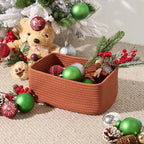 Small Storage Baskets for Organizing | Closet Organizer Bins | Shelf Toy Basket | Woven Rope Baskets | Cube Decorative Box | Shallow Basket | 11.5x7.5x4.7” | 3 Packs Oxide Red