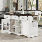 Rolling Kitchen Island with Two-Tier Bar Counter and Power Outlets, 3 Drawers & 4 Door Shelves, Mobile Kitchen Cart with Storage Cabinets & Locking Wheels for Dining Room & Kitchen, 53-Inch, White