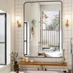 48"x36" Black Bathroom Mirror - Modern Black Mirror for Wall with Rounded Corners, Bathroom Mirrors for Vanity, Aluminum Alloy Framed Mirror Portrait or Landscape Hang, Horizontal or Vertical