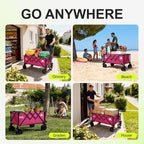 Collapsible Wagon with Wheels,Wagons Carts Foldable Wagon Cart with Flexible Handle, Lightweight Portable Folding Utility Grocery Shopping Cart for Grocery Sports Garden Camping(Pink)