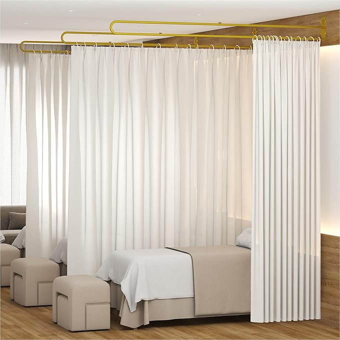 Privacy Curtains for Room Divider, Metal Support Wall Mounted Privacy Curtain, U-Shape Portable Room Divider Curtains for Fitting Room Beauty Salon Bedroom and Hospital,1 Panel, 8.53ft (White)