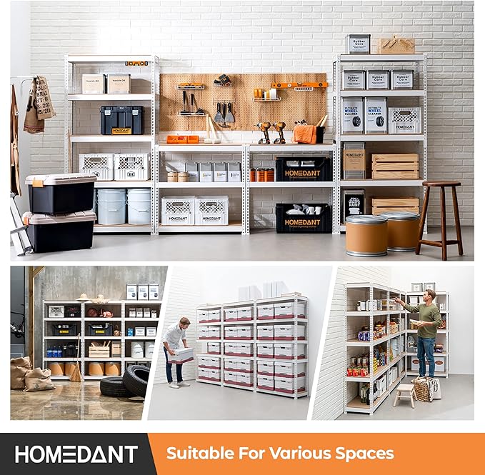 HOMEDANT 5 Tier Storage Shelves Adjustable Laminated Boltless Garage Metal Shelving Unit Heavy Duty Utility Rack Shelf Warehouse Pantry Closet Kitchen (3, (M) 35.9" W, White)
