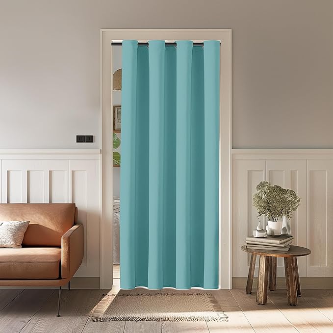 ChrisDowa Blackout Curtains 80 Inches Long for Doorways and Closets, Thermal Insulated Temporary Room Dividers (1 Panel, Aqua, 42 x 80 Inch)