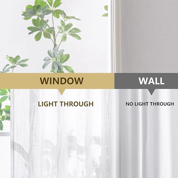 MYSKY HOME Floor to Ceiling Curtains 102 Inches White Sheer Window Drapes 2 Panel Sets Pinch Pleated Draperies Linen Look Boho Fabric, Soft Cotton Blend Light Filtering for Living Room, 40" x 102"