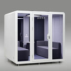 Office Pod, Sound Pod, Large Space SoundProof Office Pod for 8 People, Sound Booth Mobile Roller, LED Lighting, Centrifugal Fans and AC USB Ports X Large for 8 Persons White/Smoked Glass