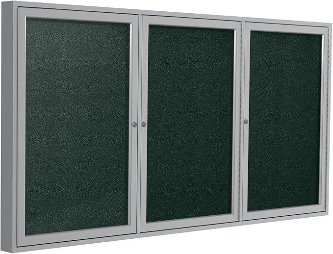 Ghent 48"x72" 3-Door Outdoor Enclosed Vinyl Bulletin Board, Shatter Resistant, with Lock, Satin Aluminum Frame - Ebony (PA34872VX-183), Made in the USA