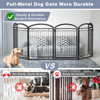 Full Metal Free Standing Dog Gate with Door for Indoor Outdoor, 144'' Extra Wide 36'' Tall Dog Gate for Doorways,Large Openings,Decks,Freestanding Portable Pet Fence(6 Panels,Black)