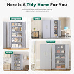 Greenvelly 63" H Metal Storage Cabinet Dark Grey, Locking Metal Cabinet, Store Tools, Clothes, Tableware and Toiletries, Garage Cabinets with Adjustable Shelves for Office, Home, Garage, Pantry