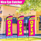 Buryeah 3 Sets Now Open Feather Flag Pole Kit for Business Advertising 7 ft Open Flag Banner Sign with Pole Kit Ground Stake and Portable Bag for Outside Ground(Rose Red)