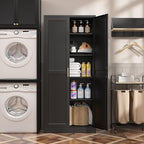 Kitchen Pantry Cabinet,71”Black Metal Pantry Storage Cabinet with Doors and 4 Adjustable Shelves,Kitchen Cabinet with 2 Gold Handles,Tall Cabinet for Livingroom,Pantry, Bathroom