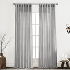 XTMYI Light Grey Curtains for Living Room Bedroom,Linen Boho Back Tab Pleated Sheer Curtain Set of 2 Panels,90 Inches Long