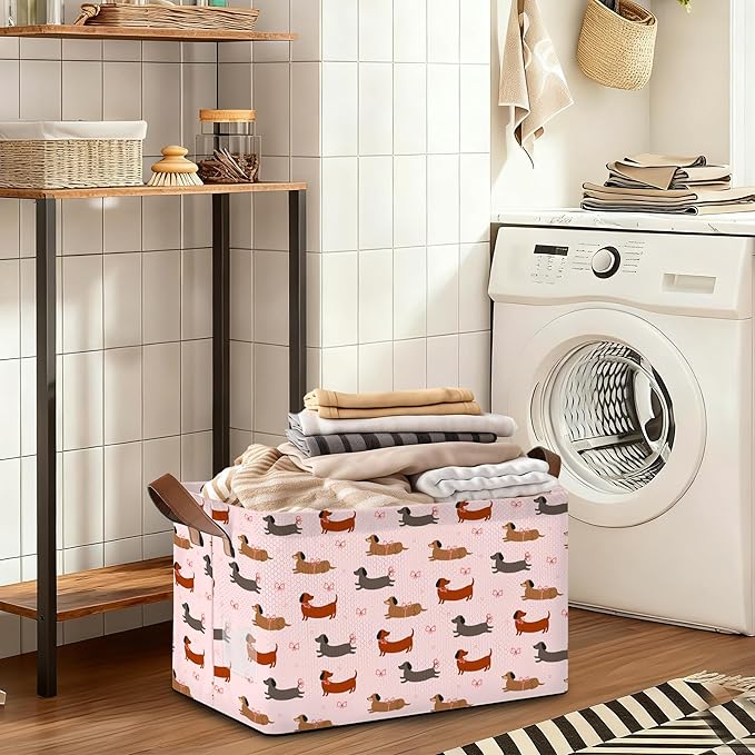 Storage Bin with Handles, Dachshund Collapsible Laundry Baskets for Books, Laundry - Use in Nursery, Closet Organizers and Storage, Blanket Basket