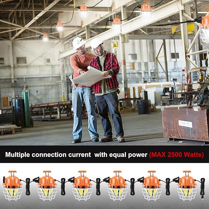 NS LED Temporary Work Light 250W Construction Lights 37500 Lumens, Linkable IP68 5000K Portable Hanging Jobsite Lighting with 16FT Cord for Indoor and Outdoor Area Lighting