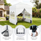 Tangkula 6.5x6.5 FT Pop Up Canopy, UPF50+ Outdoor Canopy Tent with 2 Removable Sidewalls, 2 Zippered Doors, Heavy-Duty Carbon Steel Frame, Wheeled Bag, 4 Sandbags, 8 Stakes, 4 Wind Ropes (White)